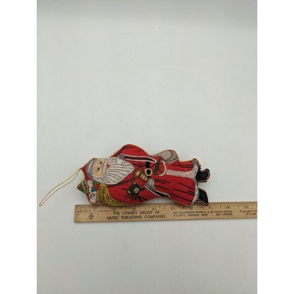 Vintage Santa Christmas Ornament Fabric Figurine Needlecraft Gold Thread 6.5" in - Picture 4 of 7